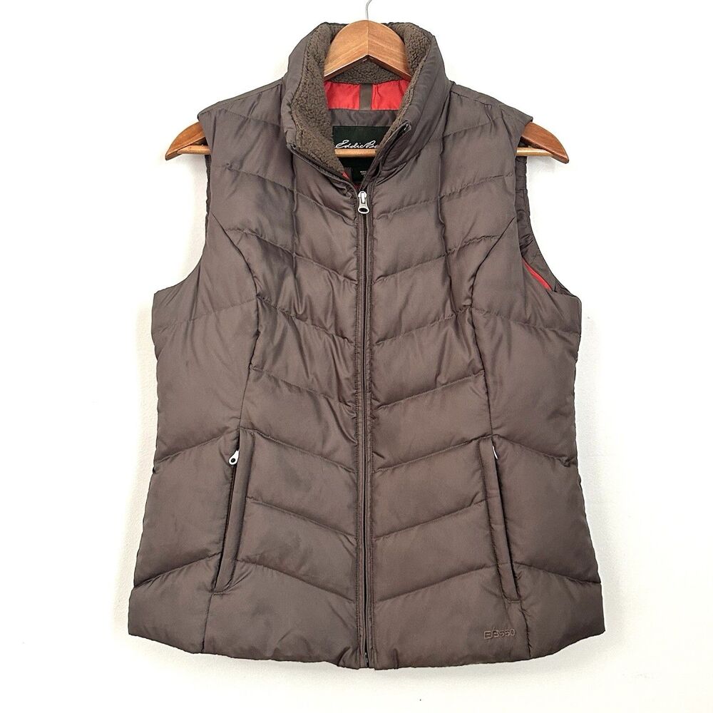 Eddie Bauer 550 Fill Goose Down Puffer Vest Women’s M Brown Quilted Zip Pockets